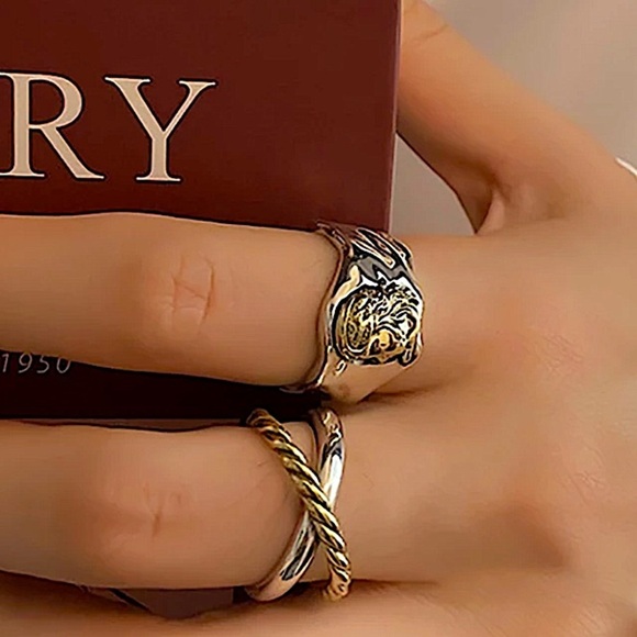 STERLING SILVER FACE RING BUNDLE TWO TONE - Picture 5 of 6